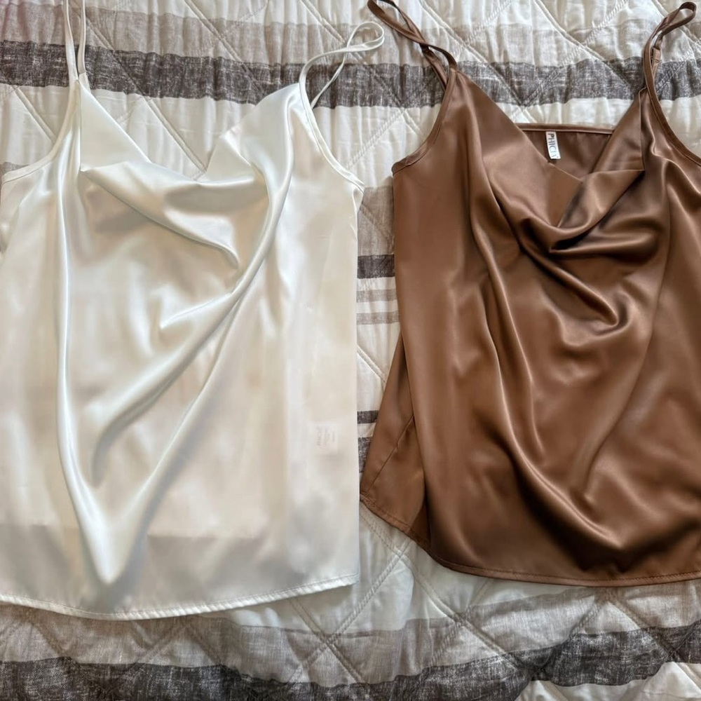 Amazon Cream and White Ruched Sleeveless Camisoles